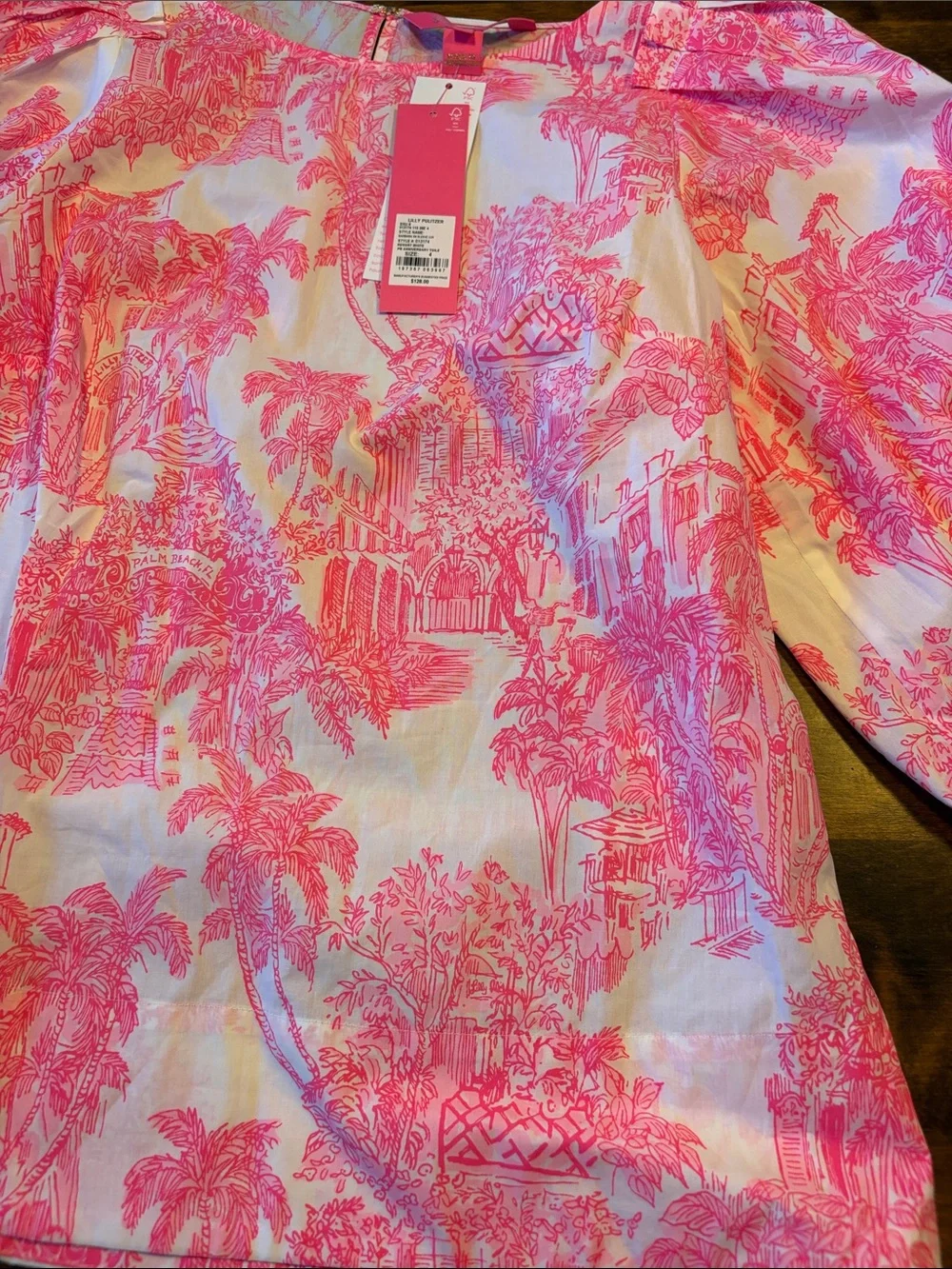 Lilly Pulitzer Barbara 3/4 Sleeve Cot White and Hot Pink